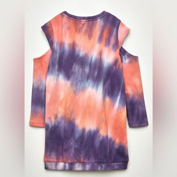 NWT Hayden Plus Size PinK Purple Tie Dye French Terry Dress Cold Shoulders - 2XL - Picture 2 of 11